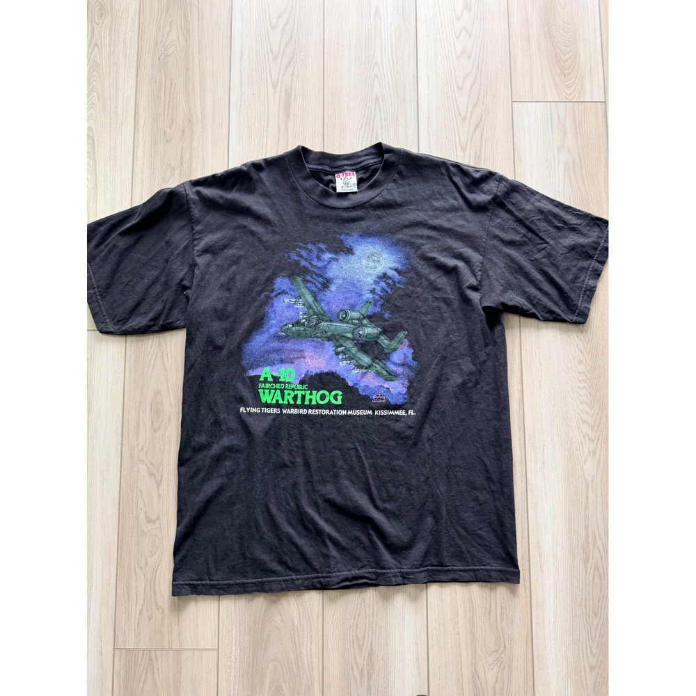 1993 Vintage Q-Tees A-10 Warthog T-Shirt Mens XL Black Flying Tigers Warbird